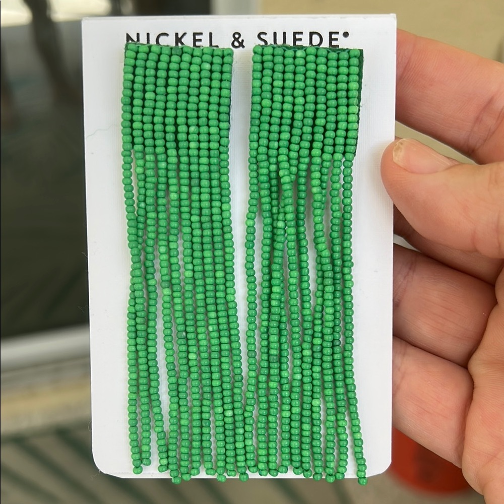 Nickel and suede Solana green seed bead earrings